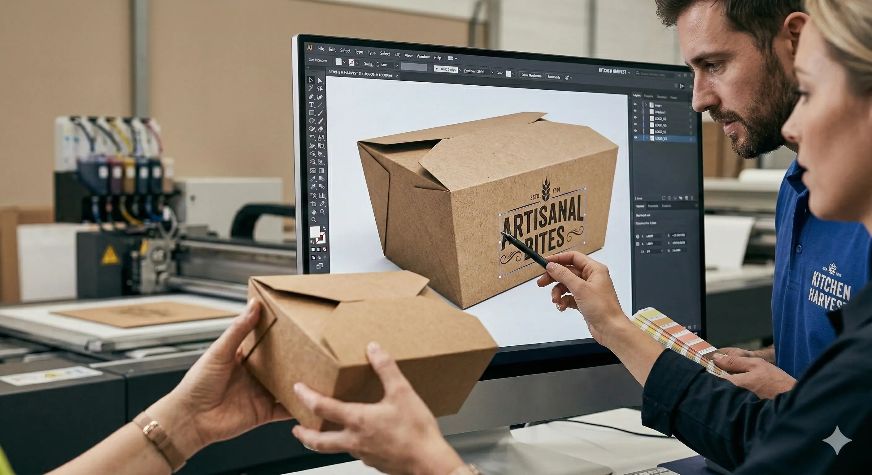 Packaging design and customization workflow applying logo artwork